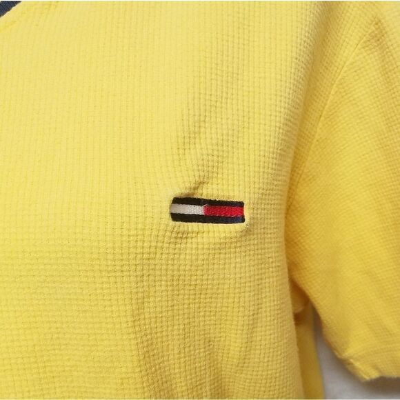 VINTAGE Tommy Hilfiger Yellow V-neck Thermal Tee - Picture 7 of 13